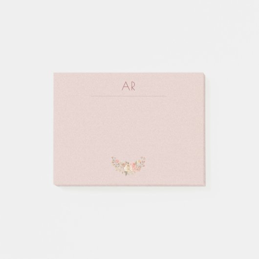Monogram blos roze bloemen gepersonaliseerd post-it® notes (Voorkant)