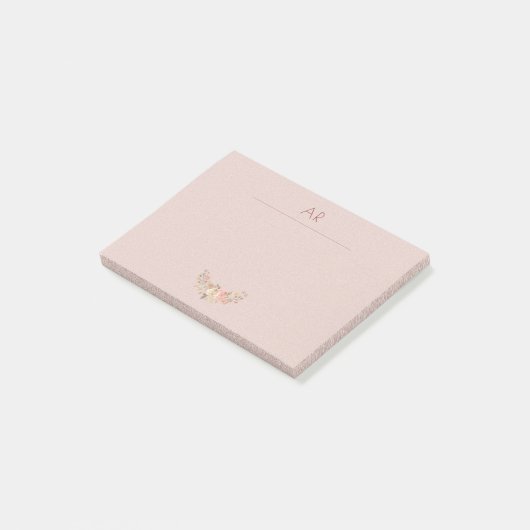 Monogram blos roze bloemen gepersonaliseerd post-it® notes (Schuin)