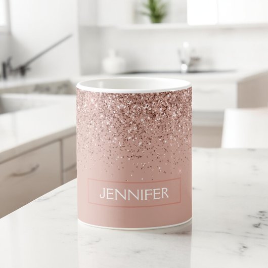 Monogram Blozen Roze Gouden Glitter & Glans Koffiemok