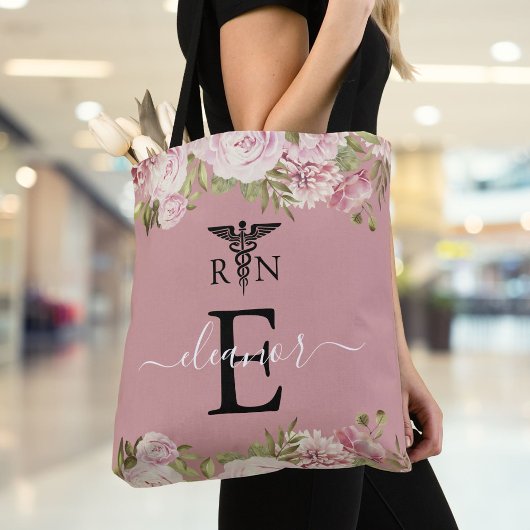 Monogram Blozend Bloemstuk Geregistreerd Verpleegs Tote Bag