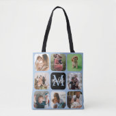 Monogram Blue 8 Foto Collage Boodschappentas Tote Bag (Voorkant)