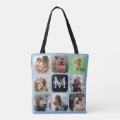 Monogram Blue 8 Foto Collage Boodschappentas Tote Bag (Achterkant)