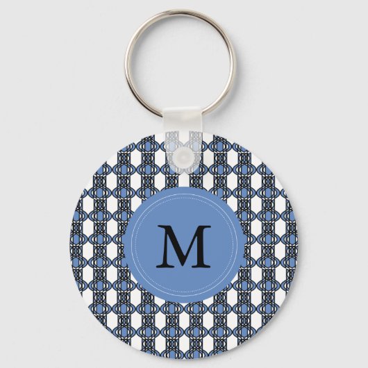 Monogram Blue Abstract Scarab Patroon Sleutelhanger (Voorkant)