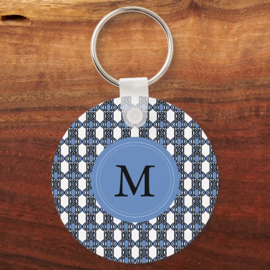 Monogram Blue Abstract Scarab Patroon Sleutelhanger (Voorkant)