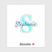 Monogram Blue Aqua Personalized Sticker (Vel)