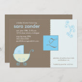 Monogram Blue Baby shower Invitation Kaart (Voorkant / Achterkant)