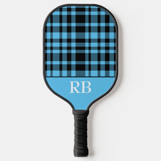 Monogram Blue Black Checkered Plai Pickleball Paddle (Voorkant)