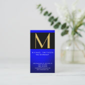 Monogram Blue Black Modern Visitekaartje (Staand voorkant)