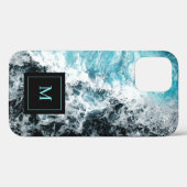 Monogram Blue Black Ocean Waves Hawaii Case-Mate iPhone Case (Achterkant (horizontaal))