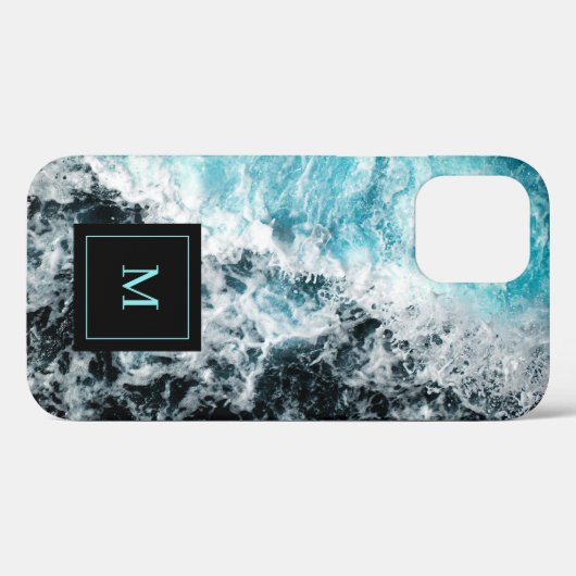 Monogram Blue Black Ocean Waves Hawaii Case-Mate iPhone Case (Achterkant (horizontaal))