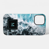 Monogram Blue Black Ocean Waves Hawaii iPhone Hoesje (Achterkant horizontaal)