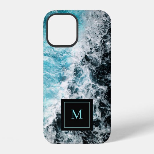 Monogram Blue Black Ocean Waves Hawaii iPhone Hoesje (Achterkant)