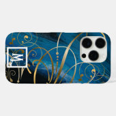 Monogram Blue Black Paint Gold Swirls Flourish Case-Mate iPhone Case (Achterkant (horizontaal))