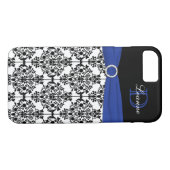 Monogram Blue Black White Damask iPhone 7 Hoesje (Achterkant (Horizontaal))
