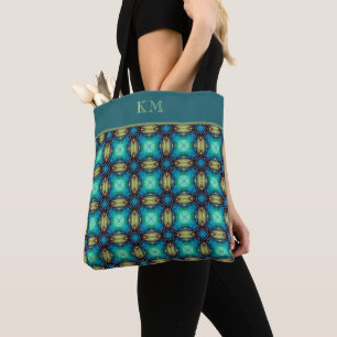 Monogram Blue Blauwgroen Abstract Floral Chic Girl Tote Bag