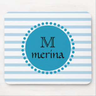 Monogram Blue Blauwgroen Gold Striped Cirkel Muismat