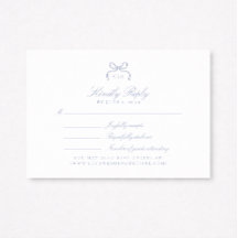 Monogram Blue Bow Wedding RSVP Card