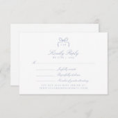 Monogram Blue Bow Wedding RSVP Card (Voorkant / Achterkant)