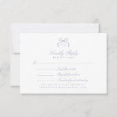 Monogram Blue Bow Wedding RSVP Card Kaartje (Voorkant)