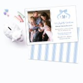 Monogram Blue Bow Welkom Baby Boy Foto Aankondiging