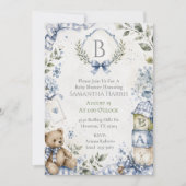 Monogram Blue Boy Baby Shower  Kaart (Voorkant)