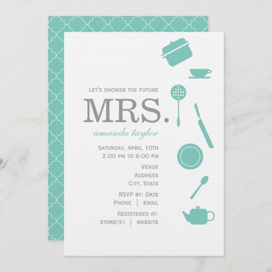 Monogram Blue Bridal Shower Invitations Kaart (Voorkant / Achterkant)