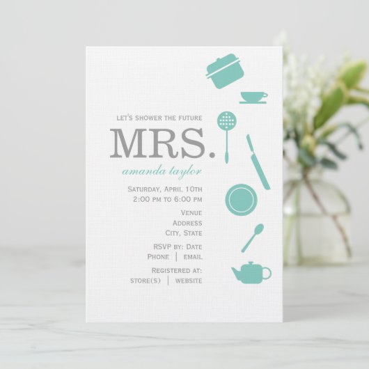 Monogram Blue Bridal Shower Invitations Kaart (Staand voorkant)