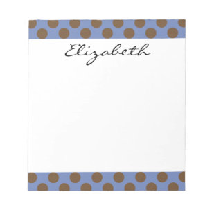 Monogram Blue Brown Cute Chic Polka Dot Patroon Notitieblok