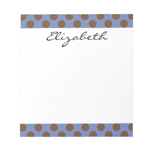 Monogram Blue Brown Cute Chic Polka Dot Patroon Notitieblok (Voorkant)