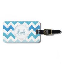 Monogram Blue Chevron Bagagelabel