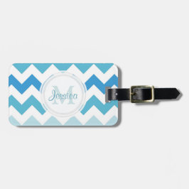 Monogram Blue Chevron Bagagelabel