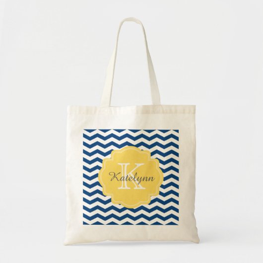 Monogram Blue Chevron Zigzag Custom Canvas tas (Voorkant)