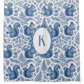 Monogram Blue Chinoiserie Squirrel Woodland Douchegordijn (Voorkant)