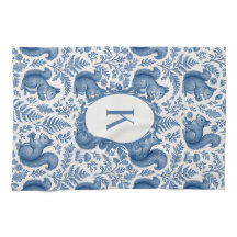 Monogram Blue Chinoiserie Squirrel Woodland