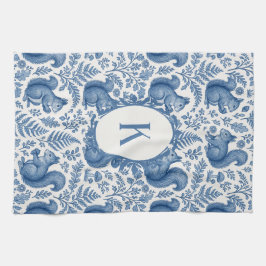 Monogram Blue Chinoiserie Squirrel Woodland Theedoek