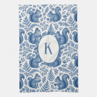 Monogram Blue Chinoiserie Squirrel Woodland Theedoek