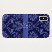 Monogram Blue Damask iPhone Case (Achterkant (horizontaal))