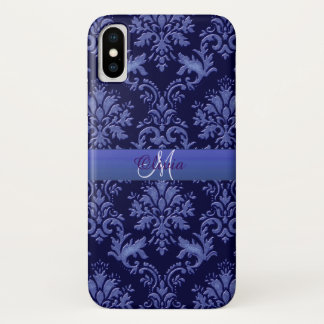 Monogram Blue Damask iPhone Case