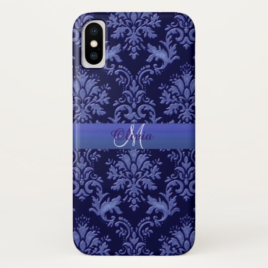Monogram Blue Damask iPhone Case (Achterkant)