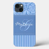 Monogram Blue Damask Stripe iPad Air Case (Achterkant)