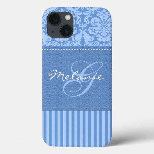 Monogram Blue Damask Stripe iPad Air Case (Achterkant)