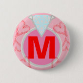 Monogram Blue Diamond Red Hearts Ronde Button 5,7 Cm (Voorkant)