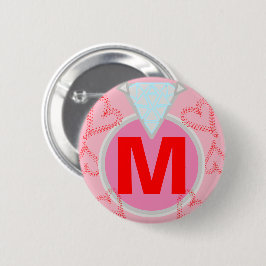 Monogram Blue Diamond Red Hearts Ronde Button 5,7 Cm