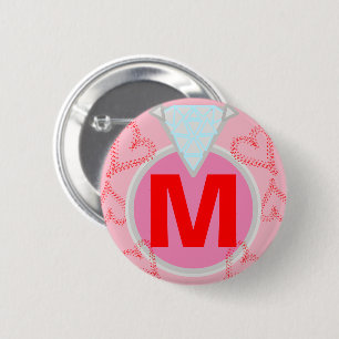 Monogram Blue Diamond Red Hearts Ronde Button 5,7 Cm