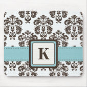 Monogram Blue en Brown Damask Muismat (Voorkant)