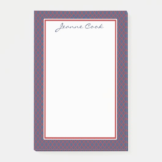 Monogram Blue en Red Quatrefoil Trellis Pattern Post-it® Notes (Voorkant)