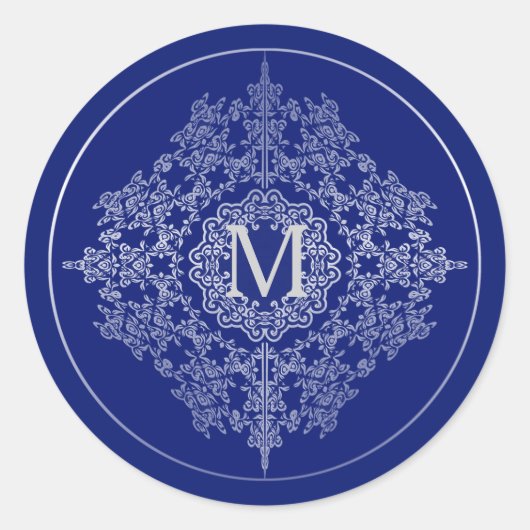 Monogram Blue en Silver Filigree Motif Stickers (Voorkant)