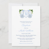 Monogram Blue en White Baby Christening Kaart (Voorkant)