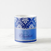 Monogram Blue en White Damask Koffiemok (Center)