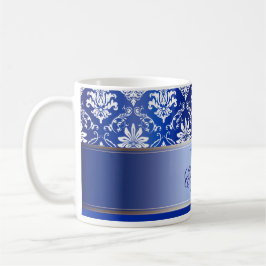 Monogram Blue en White Damask Koffiemok